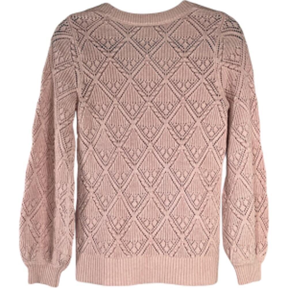 Loft Pink Open Knit Diamond Argyle Scoop Neck Sweater Size XS - Picture 3 of 4